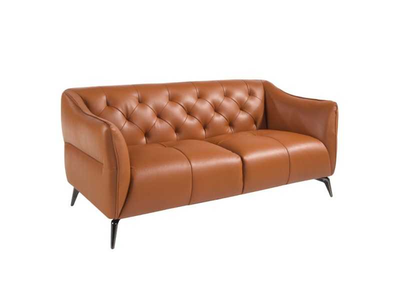 Canapé Chesterfield 2 places tapissé de cuir véritable - BATH 2