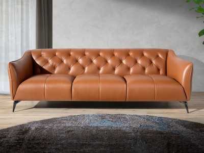 Canapé Chesterfield 3 places tapissé de cuir véritable - BATH 3