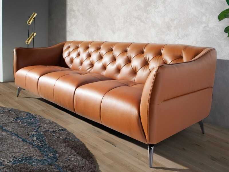 Canapé Chesterfield 3 places tapissé de cuir véritable - BATH 3