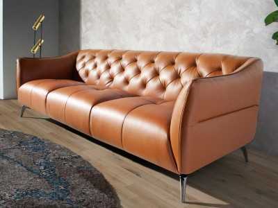 Canapé Chesterfield 3 places tapissé de cuir véritable - BATH 3