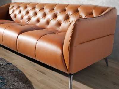 Canapé Chesterfield 3 places tapissé de cuir véritable - BATH 3