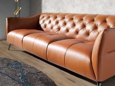 3-seater Chesterfield sofa upholstered in genuine leather - BATH 3