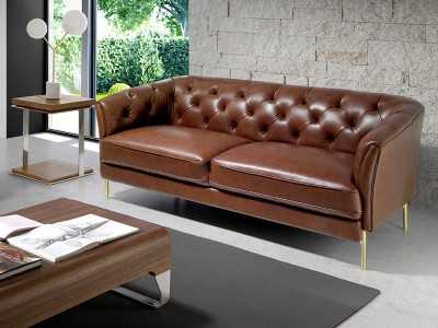 2-seater Chesterfield sofa upholstered in genuine leather - LIVERPOOL 2