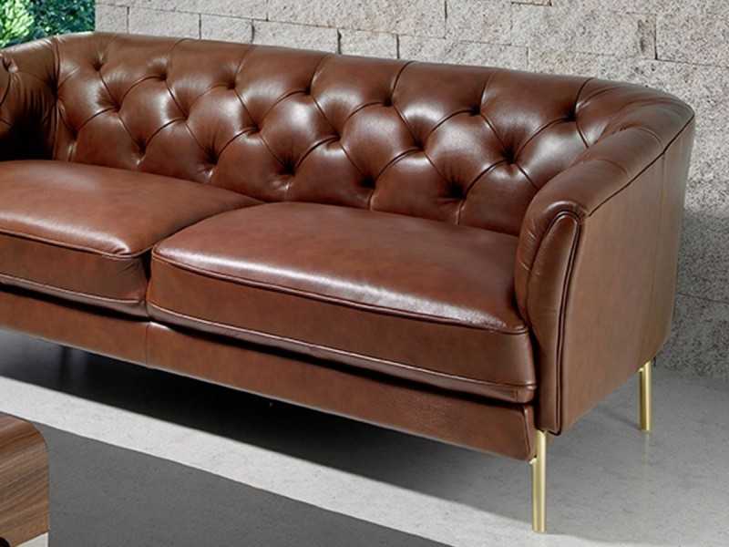 Canapé Chesterfield 2 places tapissé de cuir véritable - LIVERPOOL 2