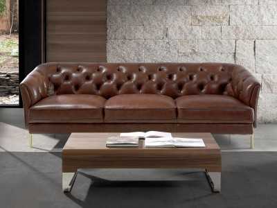 Canapé Chesterfield 3 places tapissé de cuir véritable - LIVERPOOL 3