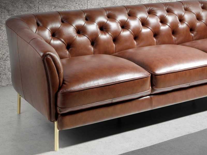 3-seater Chesterfield sofa upholstered in genuine leather - LIVERPOOL 3