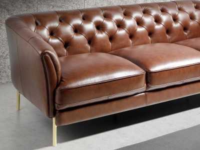 3-seater Chesterfield sofa upholstered in genuine leather - LIVERPOOL 3