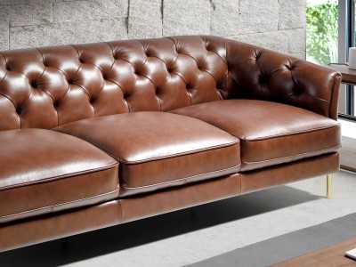 3-seater Chesterfield sofa upholstered in genuine leather - LIVERPOOL 3