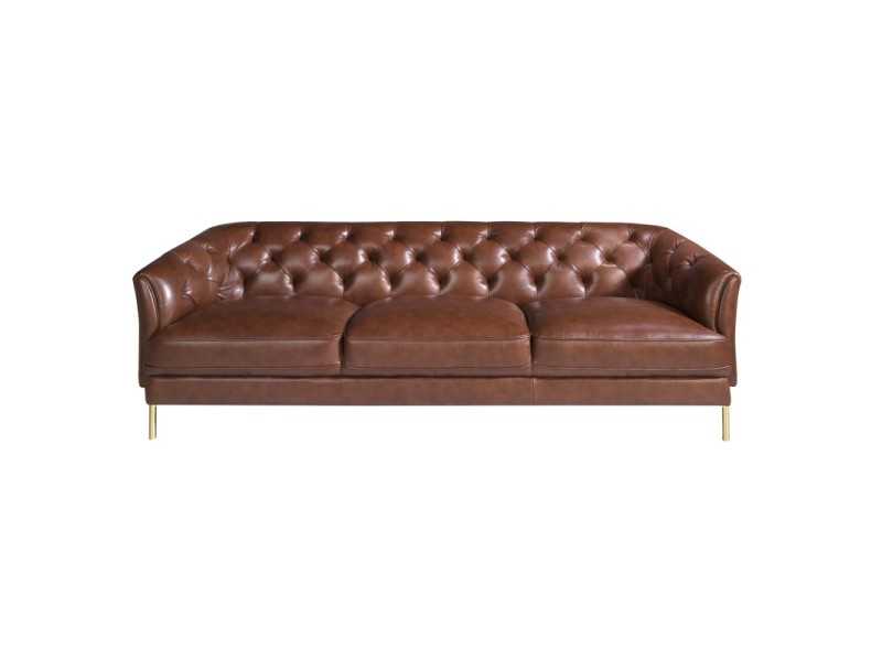 Canapé Chesterfield 3 places tapissé de cuir véritable - LIVERPOOL 3
