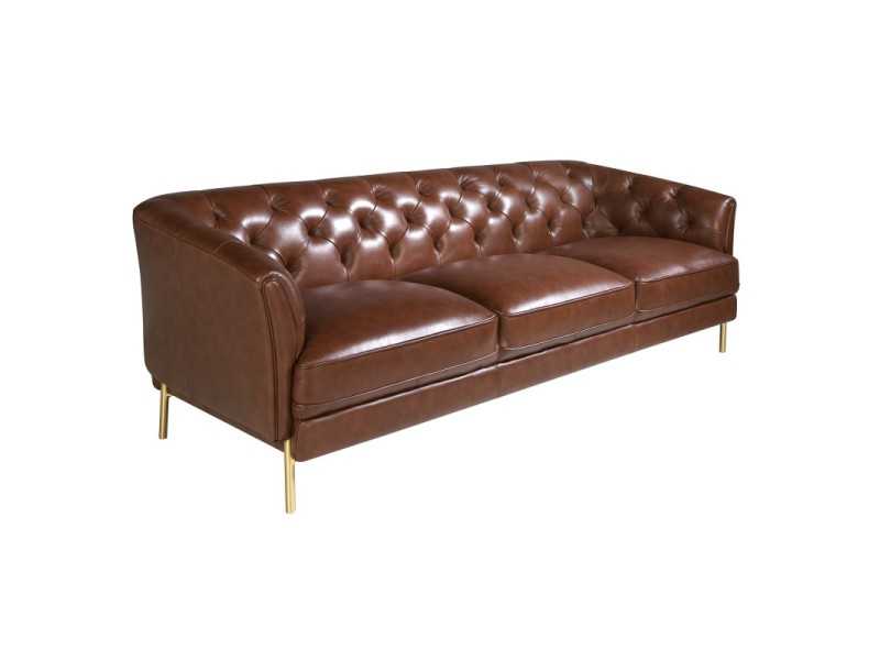 Canapé Chesterfield 3 places tapissé de cuir véritable - LIVERPOOL 3