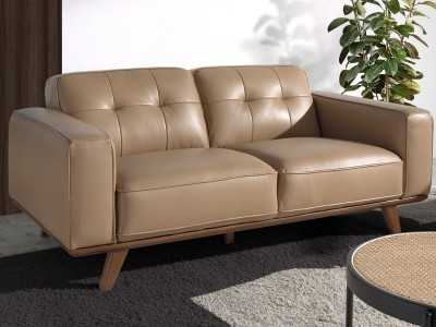 2-seater vintage-style sofa upholstered in genuine sand-colored leather - DERBY 2AR