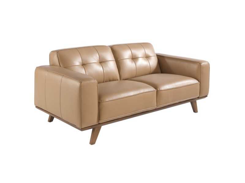 2-seater vintage-style sofa upholstered in genuine sand-colored leather - DERBY 2AR