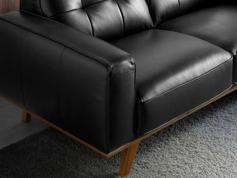 2-seater vintage-style sofa upholstered in genuine black-colored leather - DERBY 2NG