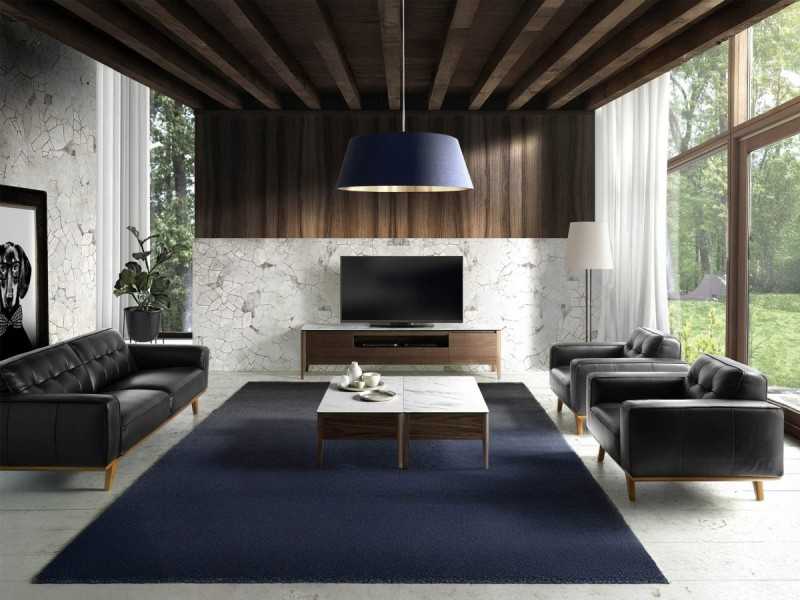 2-seater vintage-style sofa upholstered in genuine black-colored leather - DERBY 2NG