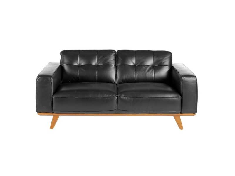 Sofá 2 plazas estilo vintage tapizado en piel genuina color negro - DERBY 2NG