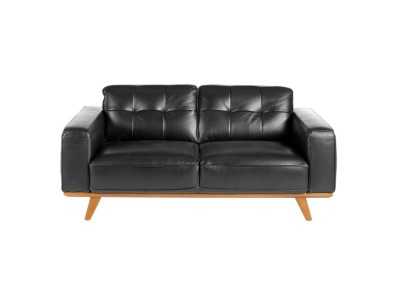 Sofá 2 plazas estilo vintage tapizado en piel genuina color negro - DERBY 2NG