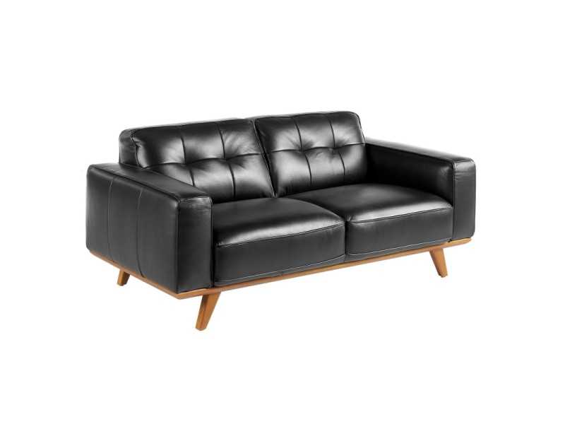 Sofá 2 plazas estilo vintage tapizado en piel genuina color negro - DERBY 2NG