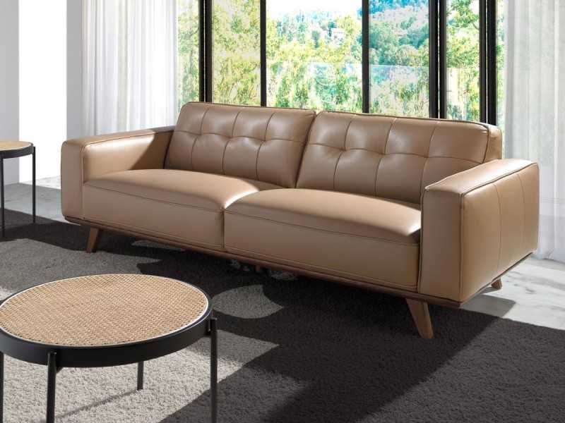 3-seater vintage-style sofa upholstered in genuine sand-colored leather - DERBY 3AR