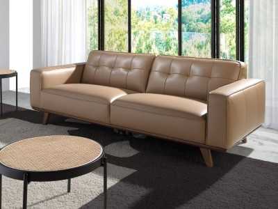 Canapé 3 places style vintage tapissé de cuir véritable couleur sable - DERBY 3AR