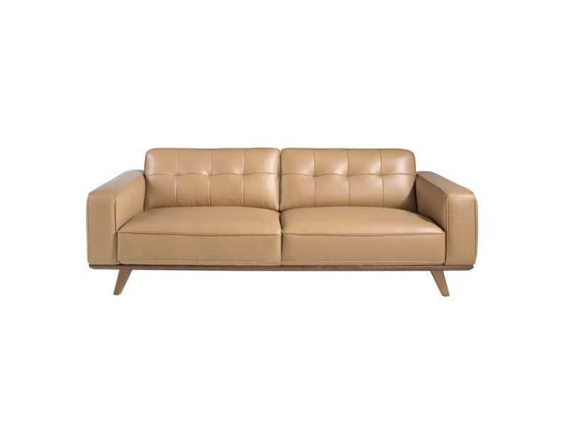 Canapé 3 places style vintage tapissé de cuir véritable couleur sable - DERBY 3AR