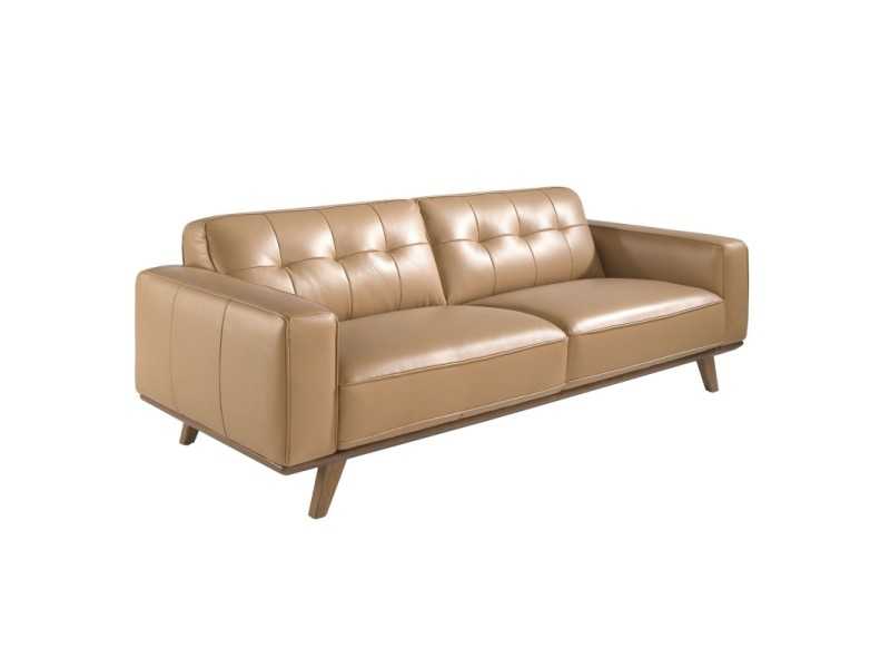 3-seater vintage-style sofa upholstered in genuine sand-colored leather - DERBY 3AR