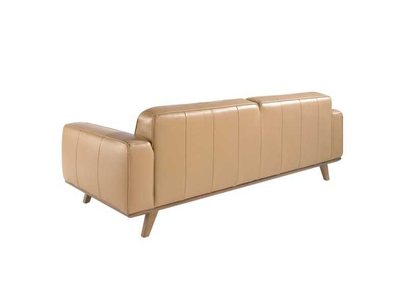 Canapé 3 places style vintage tapissé de cuir véritable couleur sable - DERBY 3AR