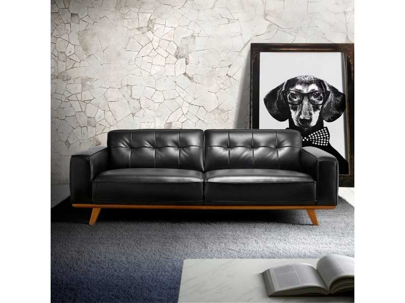 3-seater vintage-style sofa upholstered in genuine black-colored leather - DERBY 3NG