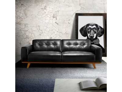Canapé 3 places style vintage tapissé de cuir véritable couleur noir - DERBY 3NG