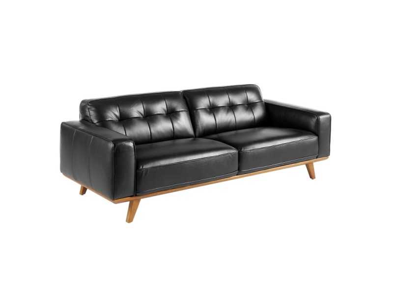 3-seater vintage-style sofa upholstered in genuine black-colored leather - DERBY 3NG