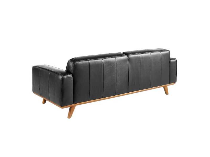 Canapé 3 places style vintage tapissé de cuir véritable couleur noir - DERBY 3NG