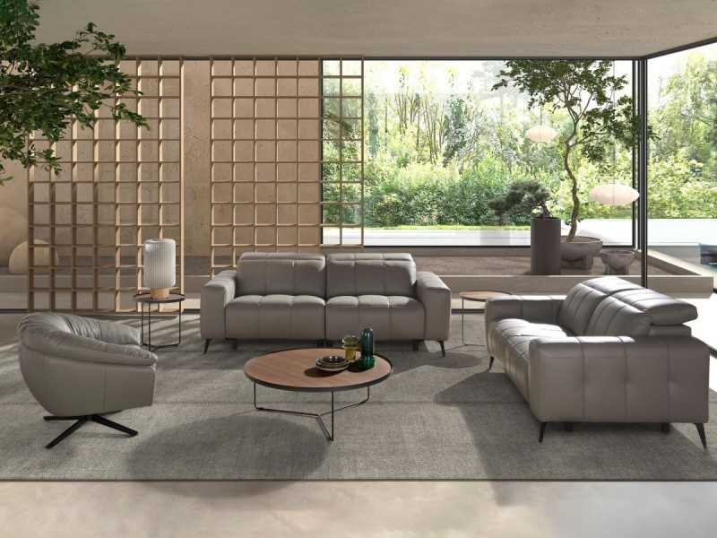 3-seater relax sofa upholstered in genuine leather - BARI 3