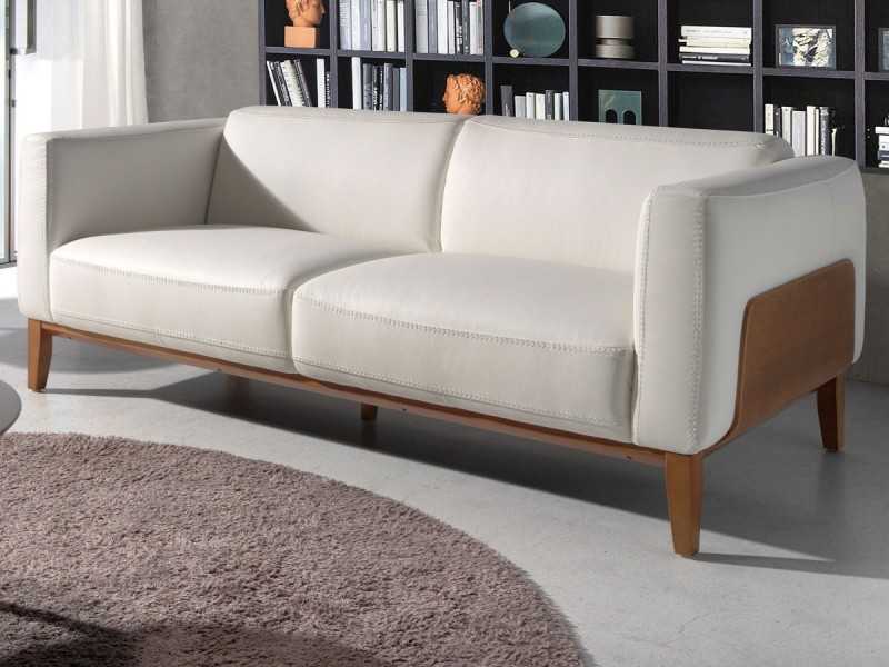 Canapé design tapissé en cuir véritable avec piètement en bois - VERDI BIANCO 3