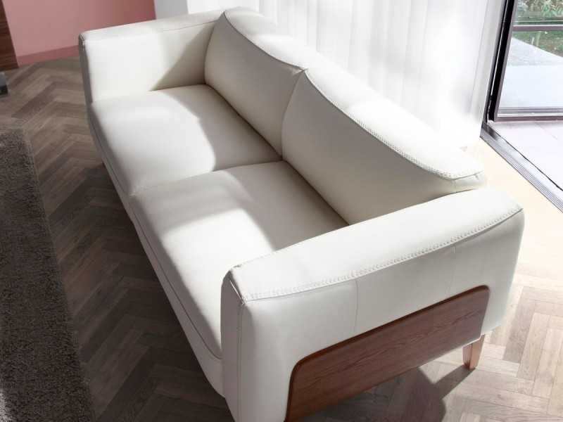 Canapé design tapissé en cuir véritable avec piètement en bois - VERDI BIANCO 3