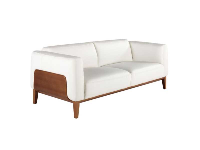 Canapé design tapissé en cuir véritable avec piètement en bois - VERDI BIANCO 3