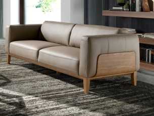 Canapé design tapissé en cuir véritable avec piètement en bois - VERDI VISÓN 3