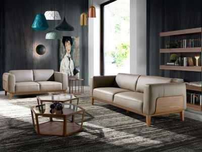 Canapé design tapissé en cuir véritable avec piètement en bois - VERDI VISÓN 3 Canapé design tapissé en cuir véritable avec piètement en bois - VERDI VISÓN 3