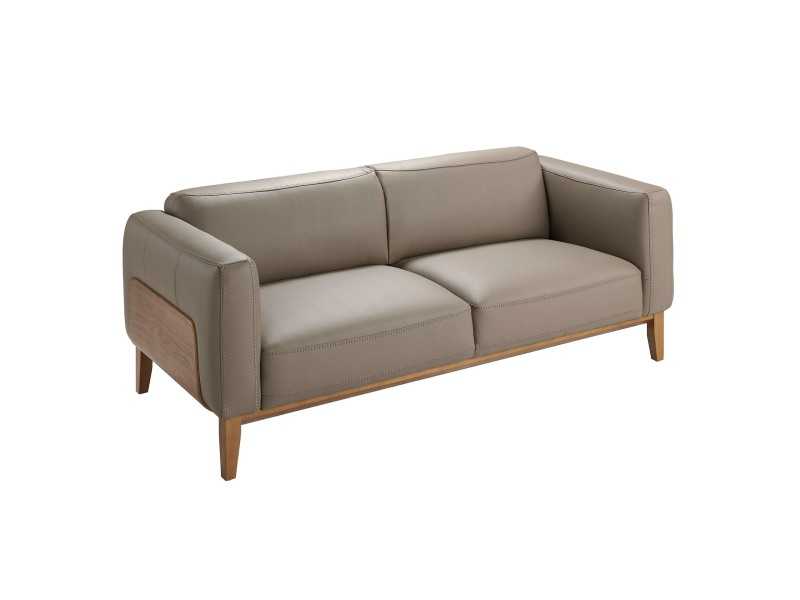Canapé design tapissé en cuir véritable avec piètement en bois - VERDI VISÓN 3