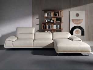 Right chaise longue sofa upholstered in genuine leather - PADUA D