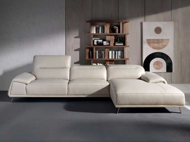 Right chaise longue sofa upholstered in genuine leather - PADUA D