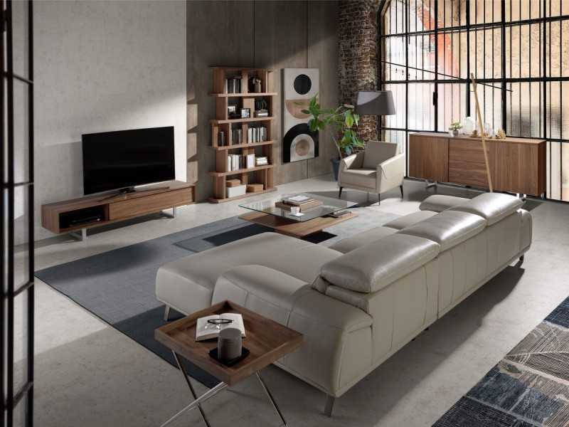 Sofá chaise longue derecha tapizado en piel genuina- PADUA D
