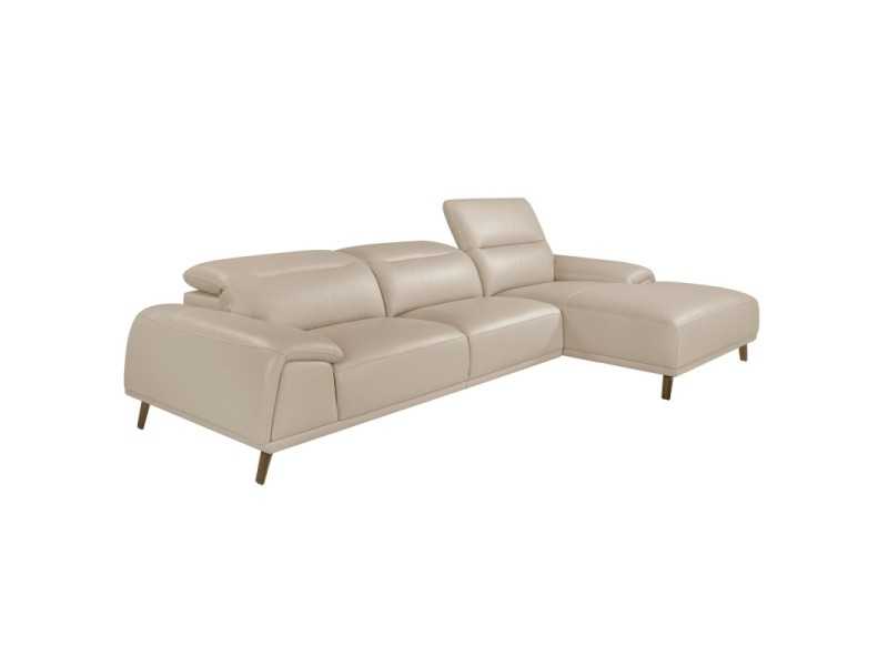 Sofá chaise longue derecha tapizado en piel genuina- PADUA D