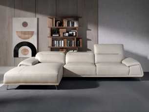 Left chaise longue sofa upholstered in genuine leather - PADUA IZ
