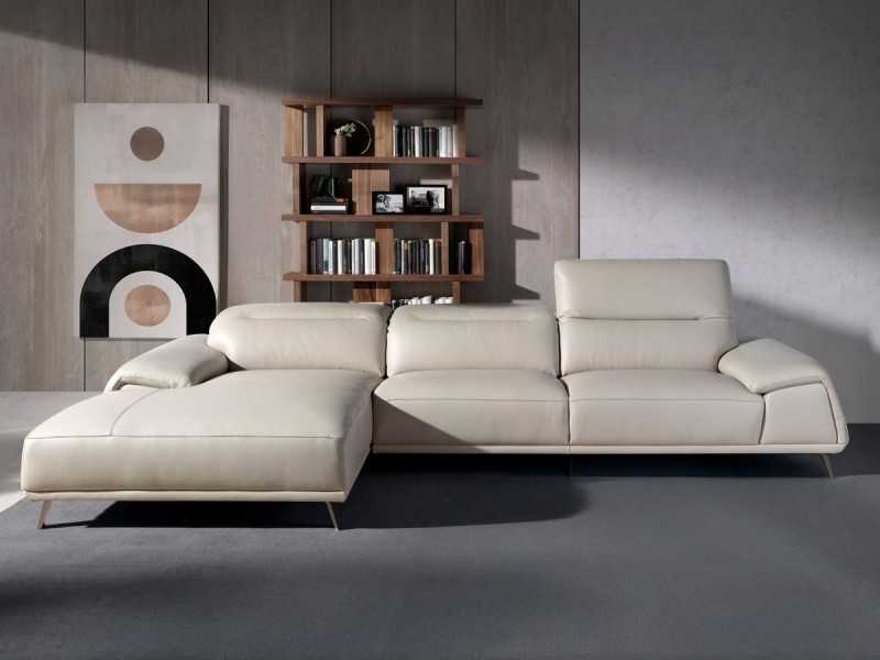 Left chaise longue sofa upholstered in genuine leather - PADUA IZ