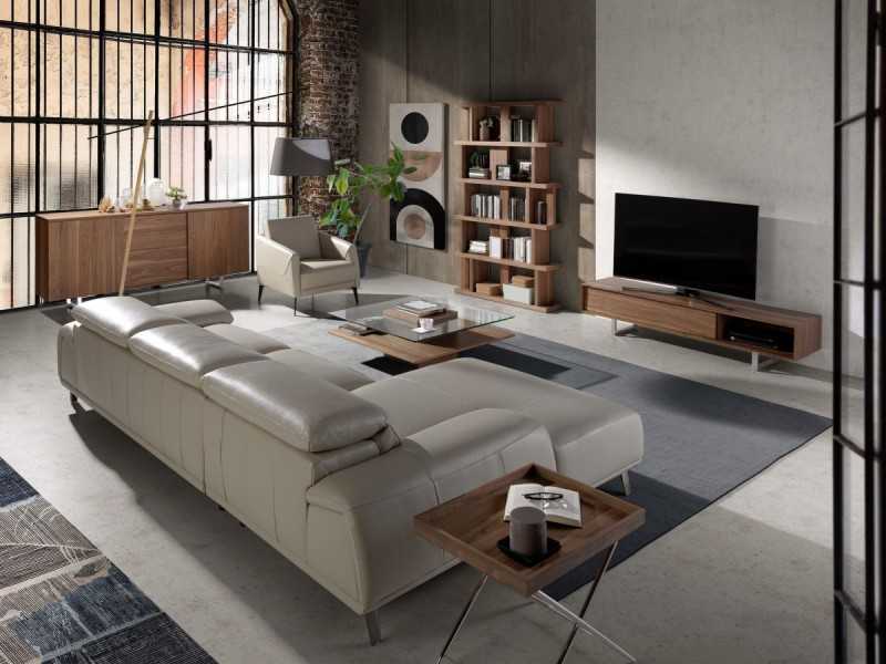 Left chaise longue sofa upholstered in genuine leather - PADUA IZ