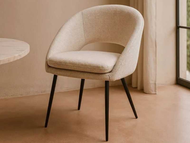 Silla de diseño tapizada en tela con patas de metal - ANA CREMA