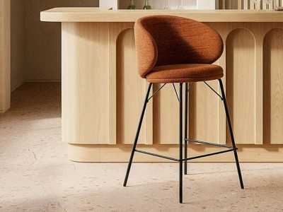 Modern upholstered stool with metal frame - GIULA TERRACOTA