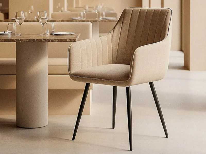 Chaise design en tissu avec pieds en métal - MANILA BEIGE