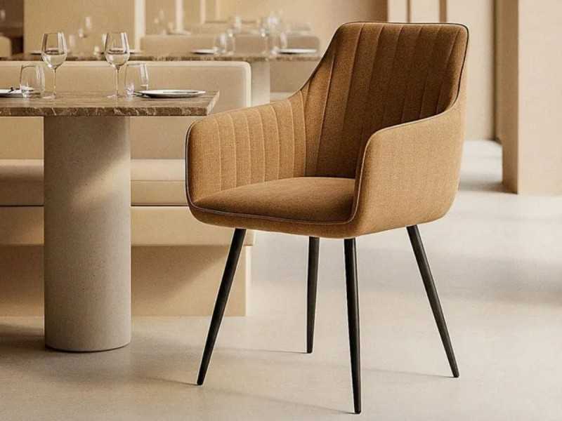 Fabric-upholstered designer chair with metal legs - MANILA MARRÓN