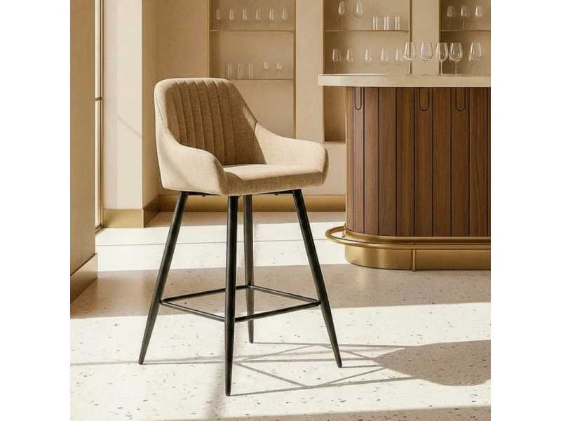 Tabouret design en tissu avec pieds en métal - MANILA BEIGE