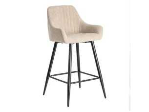 Fabric-upholstered designer stool with metal legs - MANILA BEIGE 2